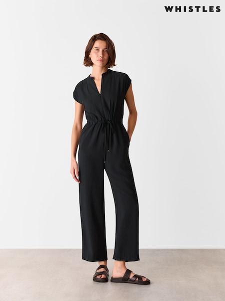 Whistles Black Petite Sleeveless Drawstring Jumpsuit (F47826) | £129