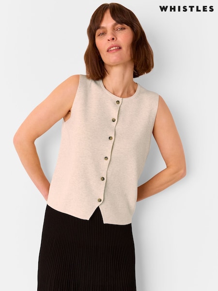Whistles Cream Lucy Button Front Knit Tank (F47832) | £85