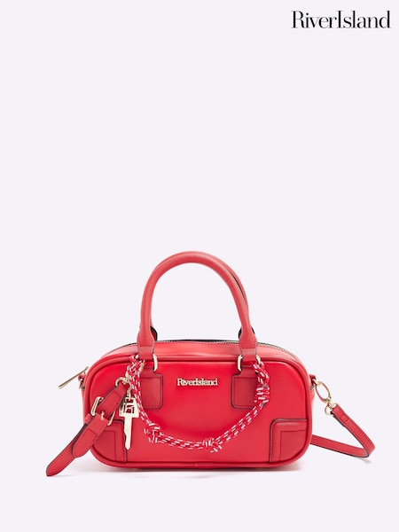 River Island Red Faux Leather Charm Bowler Bag (F47854) | £36