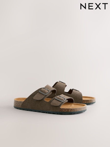 Brown Two Buckle Embossed Sandals (F47867) | £32