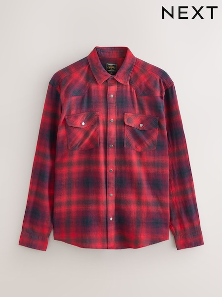 Red Western Style Ombre Check Long Sleeve Shirt (F47868) | £35