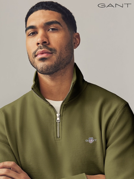 GANT Green Textured 100% Cotton Half Zip Jumper (F47873) | £125
