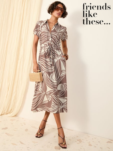 Friends Like These Brown Swirl Short Sleeve Shirt Midi Dress (F47884) | £45