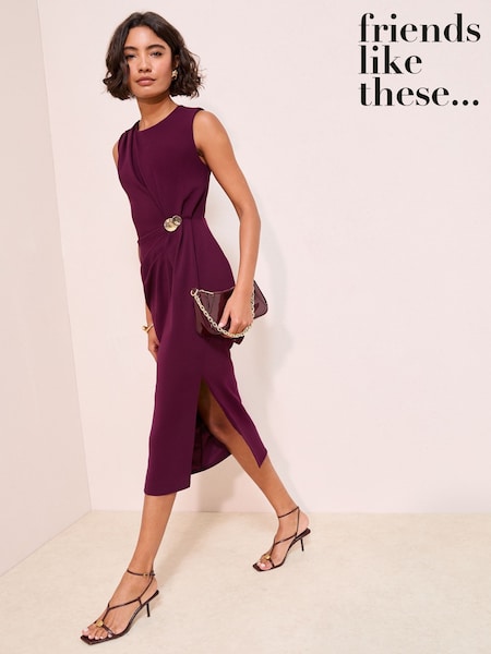 Friends Like These Purple Sleeveless Scuba Hardware Trim Midi Dress (F47931) | £49