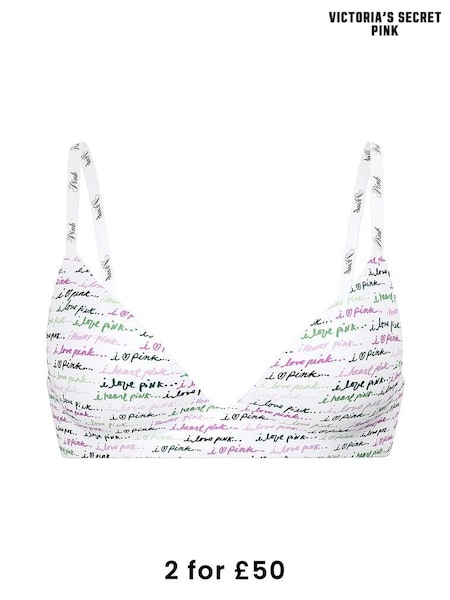 Victoria's Secret PINK White Script Print Non Wired Lightly Lined Bra (F48007) | £29