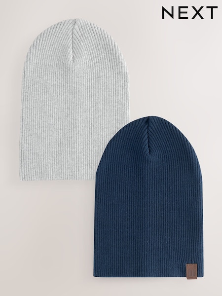 Navy Blue/Grey Beanies 2 Pack (3mths-10yrs) (F48020) | £8