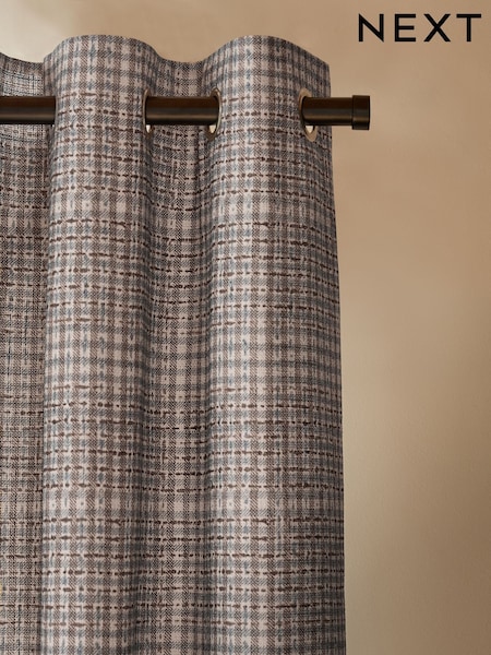 Blue/Natural Simplicity Printed Check Eyelet Lined Curtains (F48033) | £60 - £135