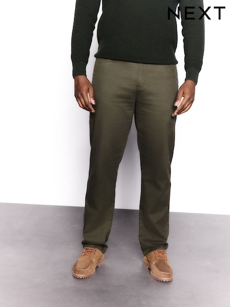 Green Straight Fit Smart Brushed Cotton TENCEL™ Lyocell Blend Chinos With Belt (F48245) | £40