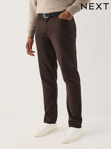 Brown Muscle Fit Smart Brushed Cotton TENCEL™ Lyocell Blend Chinos With Belt (F48248) | £40