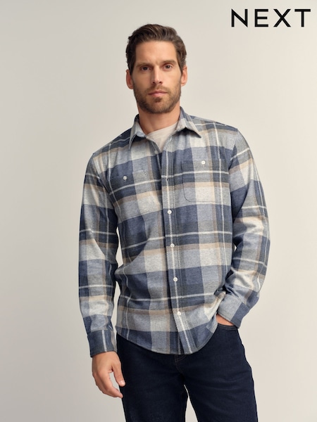 Blue Soft Touch Long Sleeve Check Jersey Shirt (F48249) | £30
