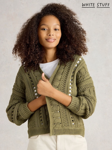 White Stuff Green Casey Crochet Cardigan (F48293) | £59