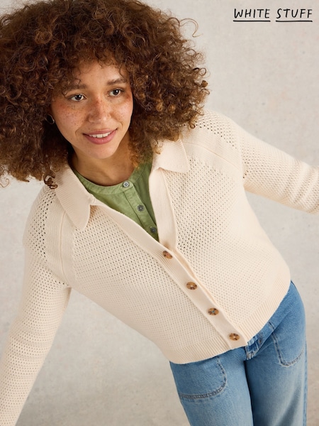 White Stuff Natural Chaterly Collar 100% Cotton Cardigan (F48307) | £59