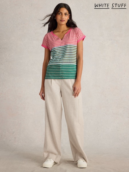 White Stuff Light Pink Nelly Notch Neck 100% Cotton T-Shirt (F48315) | £29.50