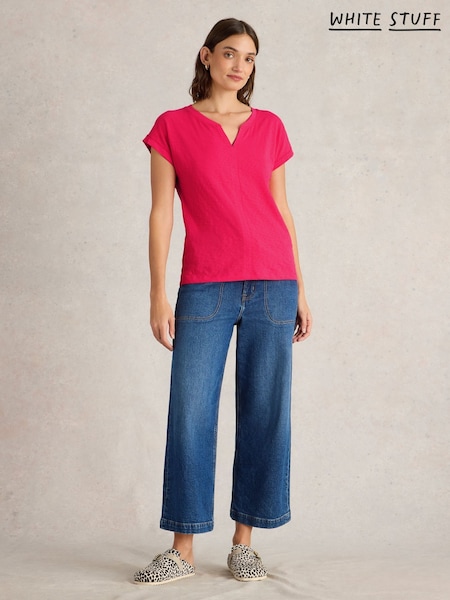 White Stuff Pink Nelly Notch Neck 100% Cotton T-Shirt (F48335) | £25