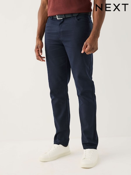 Navy Blue Muscle Fit Smart Brushed Cotton TENCEL™ Lyocell Blend Chinos With Belt (F48371) | £40