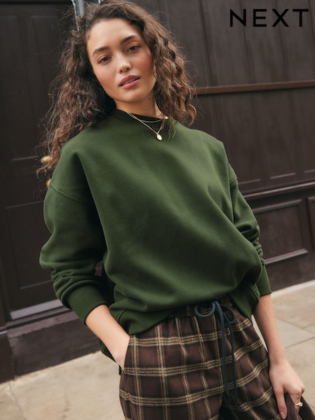 Khaki Green Supersoft Peached Essentials Crew Neck Seam Detail Sweatshirt (F48391) | £19