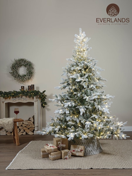 Everlands Green Grandis Fir 7ft Pre Lit Snowy Christmas Tree (F48396) | £240