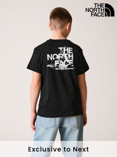 The North Face Black Teen 100% Cotton Mountain Sketch Back Print T-Shirt (F48555) | £24