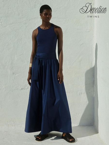 Devotion Twins Blue Lively 100% Cotton Poplin And Jersey Dress (F48581) | £240