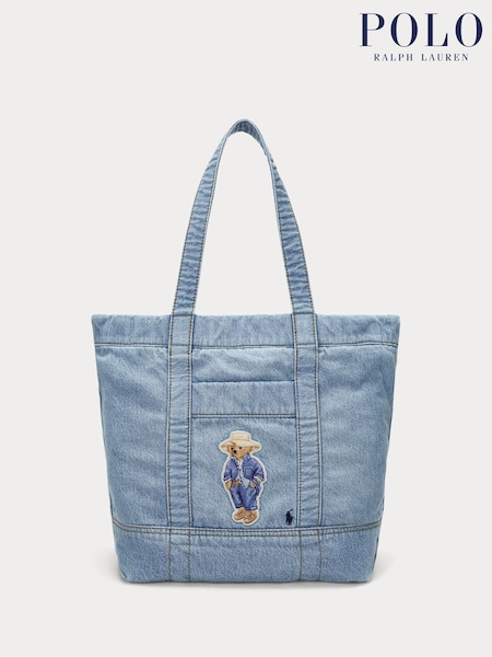Polo Ralph Lauren Blue Cotton Bear Print Tote Bag (F48593) | £220