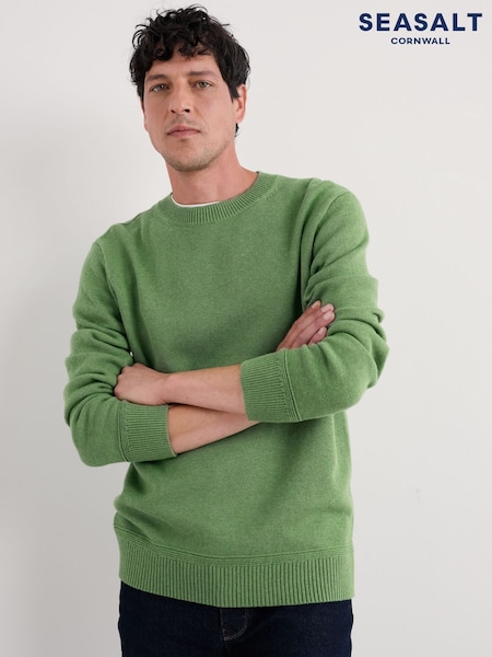 Seasalt Cornwall Green Mens Moorstone Knitted Jumper (F48644) | £66