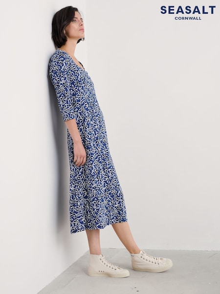 Seasalt Cornwall Black Petite Secret Cove 3/4 Sleeve Midi Dress (F48648) | £70