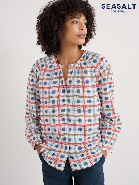 Seasalt Cornwall White/Red Multi Weaving Sea 100% Cotton Shirt (F48656) | £60