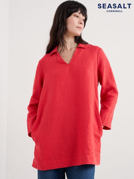 Seasalt Cornwall Red Shallow Layers 100% Linen Tunic (F48661) | £70