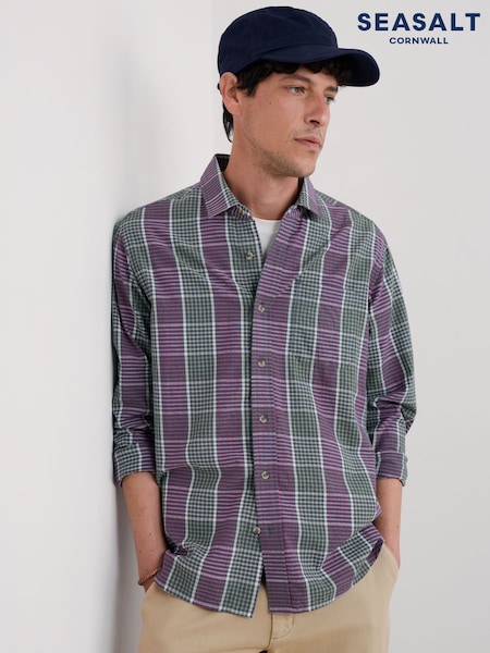Seasalt Cornwall Black Multi Mens Banyan Checked 100% Cotton Shirt (F48687) | £66
