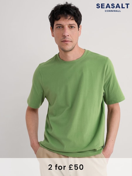 Seasalt Cornwall Green Mens Merthen 100% Cotton T-Shirt (F48689) | £30