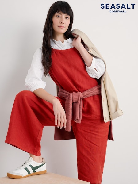 Seasalt Cornwall Orange Salt Air 100% Linen Jumpsuit (F48705) | £90