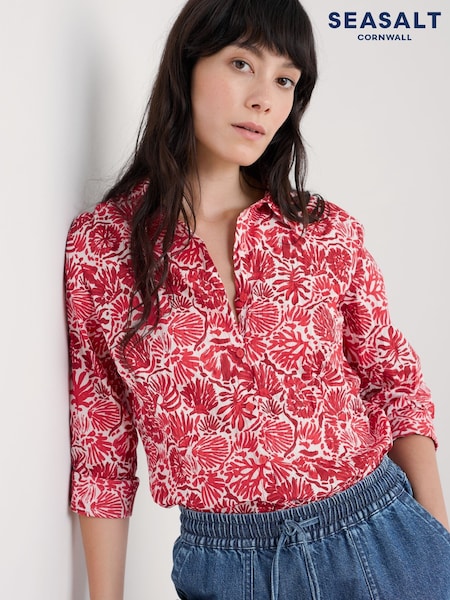 Seasalt Cornwall Red Larissa 100% Cotton Shirt (F48709) | £50