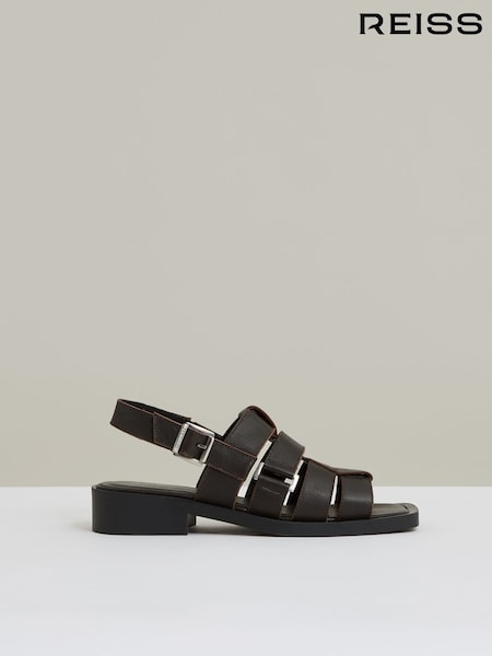 Reiss Chocolate Marlie Leather Fisherman Sandals (F48717) | £178