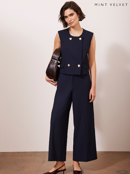 Mint Velvet Blue Cropped Wide Trousers (F48720) | £99
