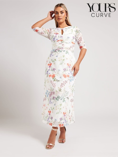 Yours Curve White London Keyhole Mesh Dress (F48731) | £53