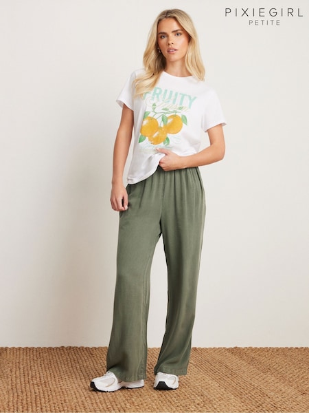 PixieGirl Petite Green Acid Wash 100% Cotton Wide Leg Trousers (F48735) | £29