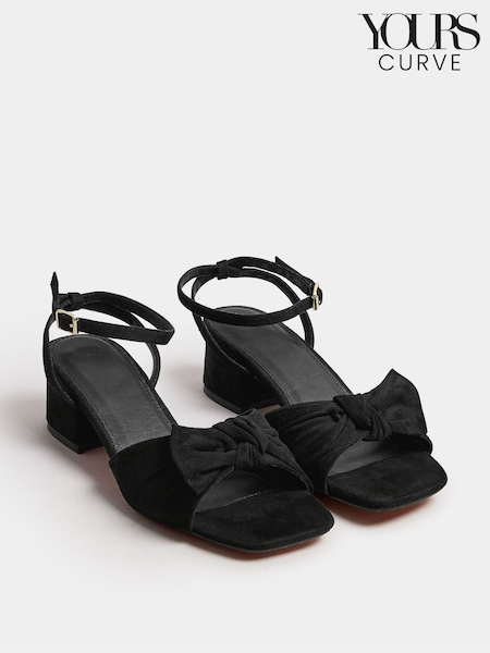 Yours Curve Black Extra Wide Fit Wide Fit Mid Block Bow Sandals (F48736) | £39