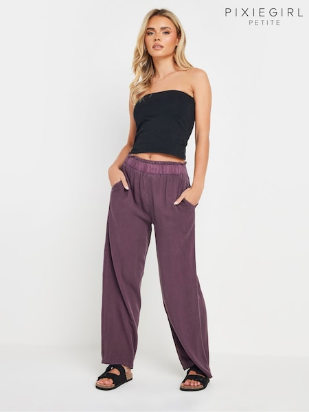 PixieGirl Petite Red Acid Wash 100% Cotton Wide Leg Trousers (F48761) | £29