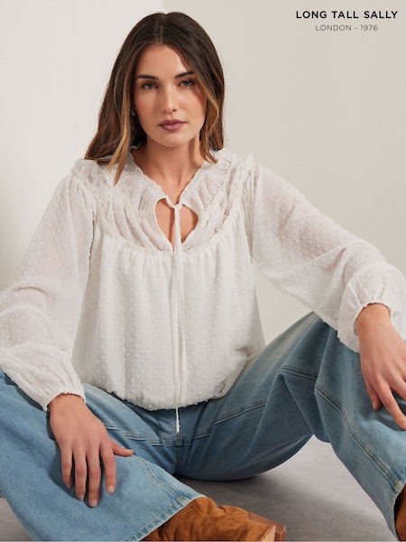 Long Tall Sally Natural Dobby Shirred Tie Blouse (F48773) | £30