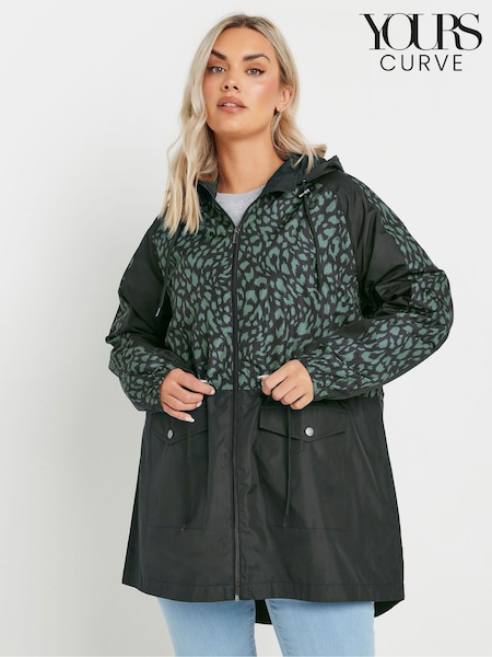 Yours Curve Green Lightweight Colourblock 100% Cotton Parka Jacket (F48776) | £36