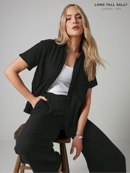 Long Tall Sally Black Cheesecloth Short Sleeve 100% Cotton Shirt (F48777) | £26