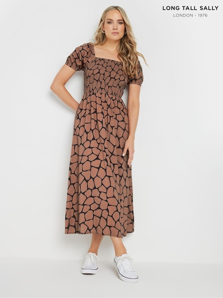 Long Tall Sally Brown Giraffe Shirred Midi Dress (F48788) | £43