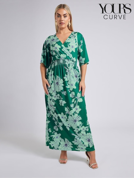 Yours Curve Green London Floral Angel Sleeve Maxi Dress (F48789) | £60