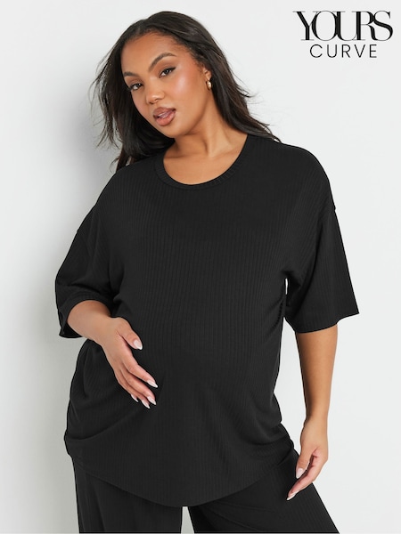 Yours Curve Black Maternity Ribbed Top (F48863) | £0