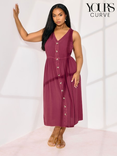 Yours Curve Red Sleeveless Button Chambray Midaxi Dress (F48864) | £34