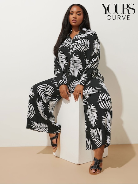 Yours Curve Black Wide Leg Crinkle Co-ord Trousers (F48866) | £24