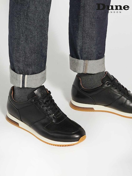Dune London Black Wide Fit Trilogy Perforated Runner Trainers (F48882) | £109