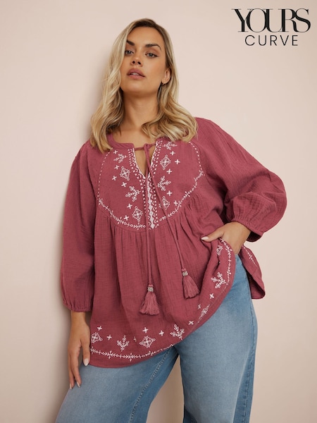 Yours Curve Red Cheesecloth 100% Cotton Blouse (F48890) | £39