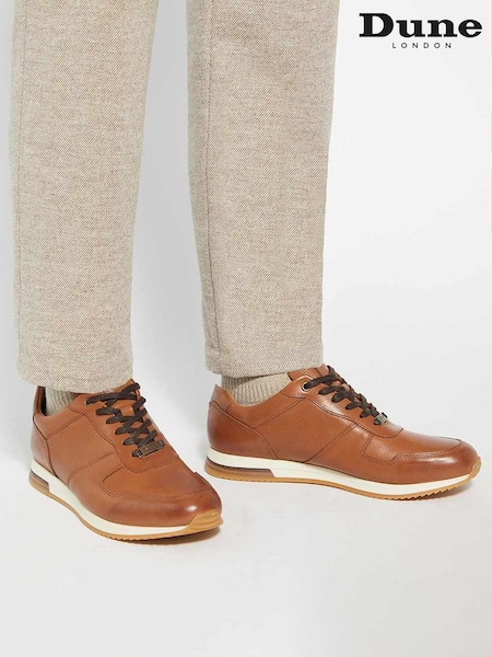 Dune London Light Brown Wide Fit Trilogy Perforated Runner Trainers (F48913) | £109