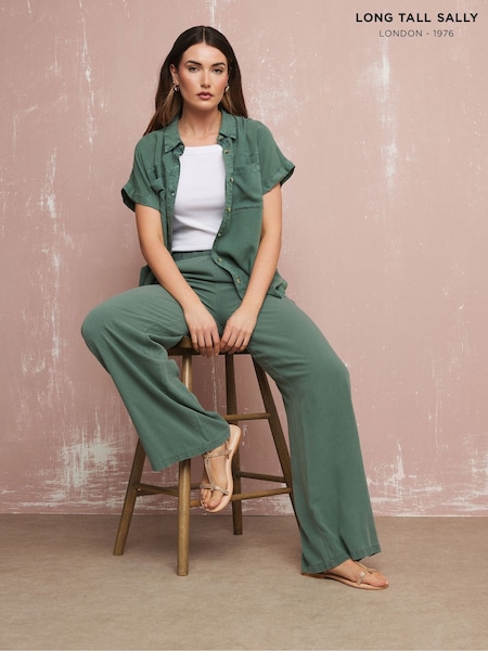 Long Tall Sally Green Acid Wash Viscose Trousers (F48939) | £33